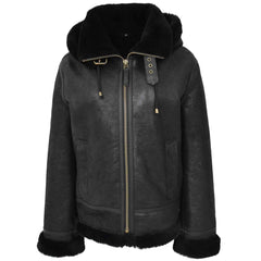 Women's Genuine Sheepskin B3 Bomber Jacket – Naomi Black Hooded Style