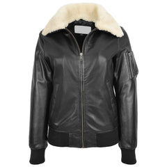 Thea Black Women's Bomber Jacket – Premium Leather with Removable Collar