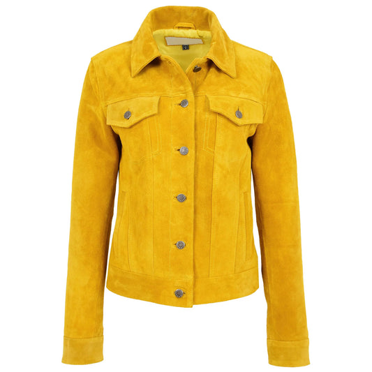 Stylish Women’s Yellow Suede Trucker Jacket – Alma Design