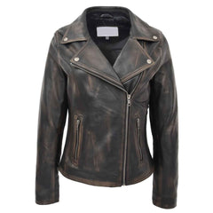 Regals Leather Women’s Soft Leather Cross Zip Biker Jacket – Lola Vintage Black