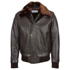 Men’s Leather Bomber Pilot Jacket with Removable Collar – Leroy Brown Classic