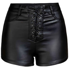 Women’s PU Leather Shorts – High Waist Drawstring Sexy Faux Leather Bottoms