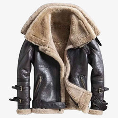 Men’s B3 Sheepskin Bomber Jacket – RAF Aviator Pilot Flying Coat | Double Collar Shearling Leather Jacket by Regals Leather
