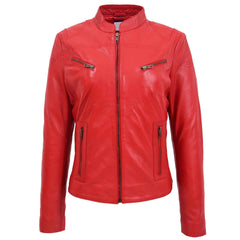 Women’s Real Leather Standing Collar Jacket – Becky Red Biker Style