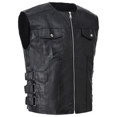 Best Design Men`s Biker Motorcycle Faux Leather Vest Comfortable Sleeveless Men's Leather Vest