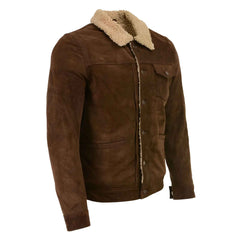 Men’s Vintage Suede Leather Coat with Shearling Lining – Classic Winter Shearling Overcoat