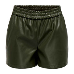 Mid Waist Regular Fit Synthetic Leather Shorts
