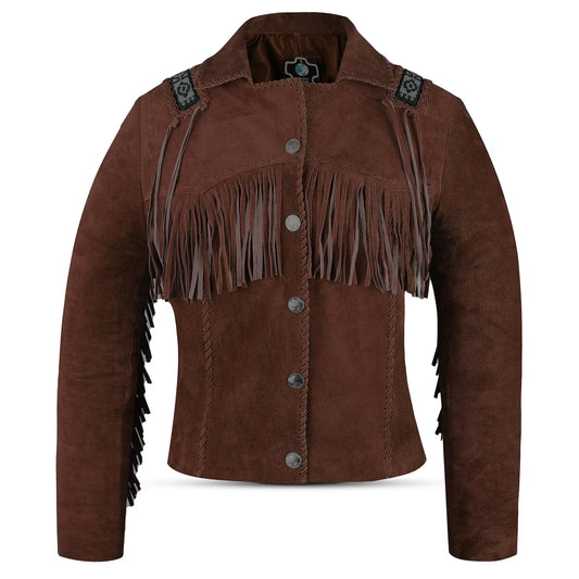 Women's Brown Suede Fringe Jacket – Western Cowgirl Leather Coat Vintage Style