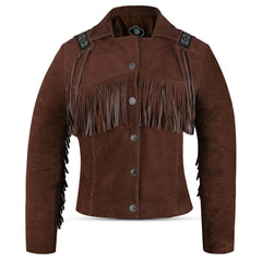 Women's Brown Suede Fringe Jacket – Western Cowgirl Leather Coat Vintage Style