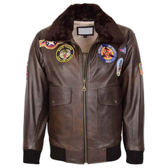 Regals Leather Men’s Brown Leather Bomber Jacket | Air Force Aviator Style Winter Jacket
