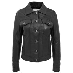 Women’s Black Leather Trucker Jacket – Alma Soft Genuine Sheep Nappa