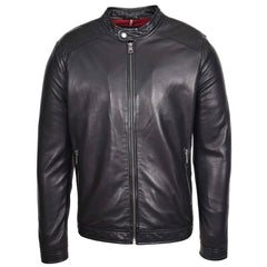 Comfortable Men's Real Leather Casual Biker Style Jacket Rowan Black