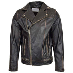 Regals Leather Classic Men's Leather Biker Brando Design Jacket Sean Vintage Black