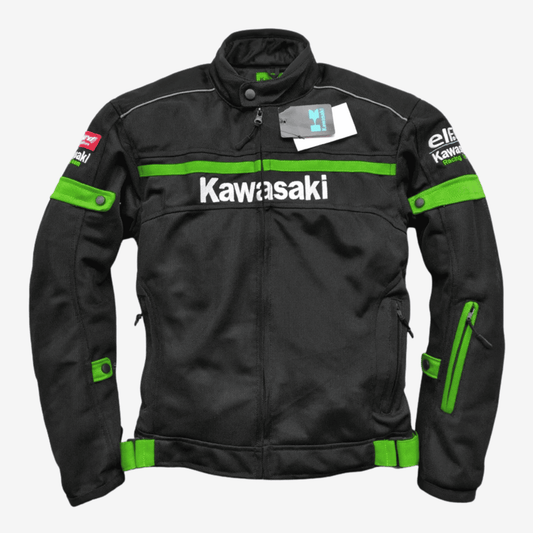 Kawasaki Inspired Motorbike Jacket Black & Green – Lightweight Mesh Summer Riding Jacket