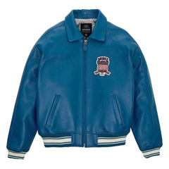 Top Quality Men’s Avirex Leather Jacket Dark Blue Leather Bomber Pilot Jacket