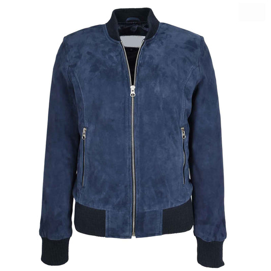 Regals Leather Comfortable Women's Real Goat Suede Bomber MA-1 Jacket Faye Blue