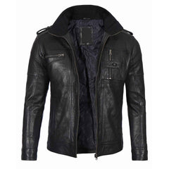 Regals Leather Men's Black Waxed Cafe Racer Style Lambskin Leather Jacket