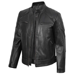 Regals Leather Men's Black Cafe Racer Genuine Leather Jacket