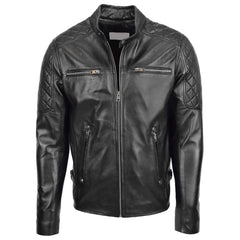 Regals Leather Men’s Quilted Biker Jacket – Jackson Black Genuine Leather