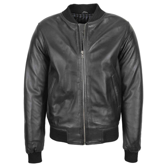 Men’s Black Leather MA-1 Bomber Jacket | Ryan Flight Style Leather Jacket for Men