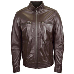 Men's Standing Collar Biker Leather Jacket Tony Brown Every Season Gift For Him