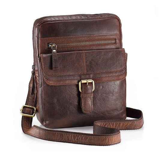 Men’s Leather Across-Body Bag by REGALS LEATHER – Genuine Cowhide Small Messenger Crossbody Shoulder Bag for Men