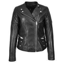 Women's Real Leather Biker Jacket Classic Cross Zip Style Molly Black