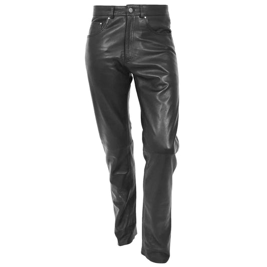 Men’s Black Leather Trousers Straight Leg Classic Fit Casual Jeans | Stylish Biker Pants by Regals Leather