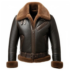 Regals Leather Men’s Sheepskin B3 Aviator Jacket – Genuine Leather Bomber with Shearling Collar