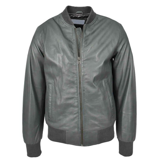 Men’s Grey Leather MA-1 Bomber Jacket | Ryan Flight Style Jacket for Men