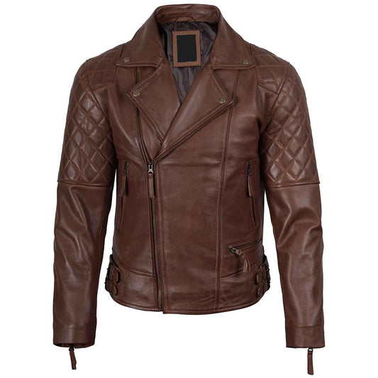 Frisco Men's Dark Brown Quilted Asymmetrical Leather Biker Style Jacket