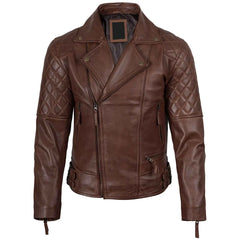 Frisco Men's Dark Brown Quilted Asymmetrical Leather Biker Style Jacket