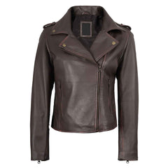 Regals Leather Vintage Women's Dark Brown Asymmetrical Leather Jacket
