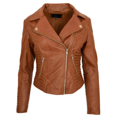 Women’s Soft Lambskin Leather Moto Jacket – Anna Tan Cross Zip Design