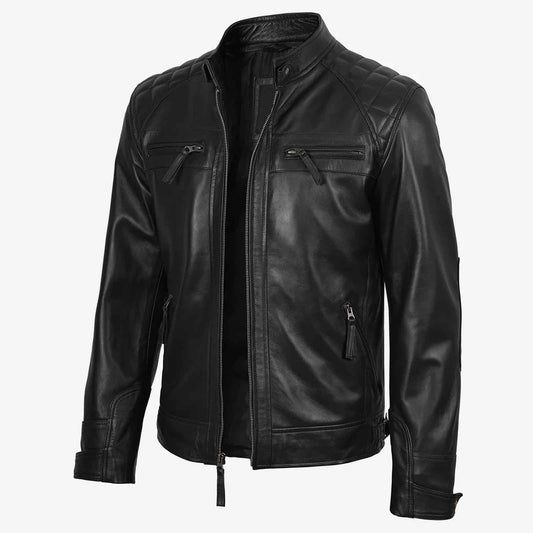Johnson Men’s Quilted Biker Black Leather Jacket – Premium Motorcycle Style | Regals Leather
