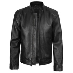 Regals Leather Owen Men's Black Cafe Racer Style Lambskin Leather Jacket