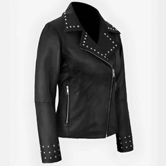Women’s Eva Studded Leather Jacket | Stylish Biker Moto Outerwear