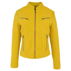 Women’s Yellow Leather Jacket – Becky Standing Collar Genuine Nappa Leather
