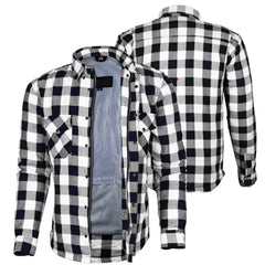 Exo Kevlar® Lined Motorcycle Flannel Shirt White/Black – Protective Riding Shirt with CE Armor Pockets