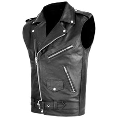 Comfortable Fashion Men's Faux Leather Biker Vest Zippers Slim Fit Male Sleeveless Waistcoat For Men
