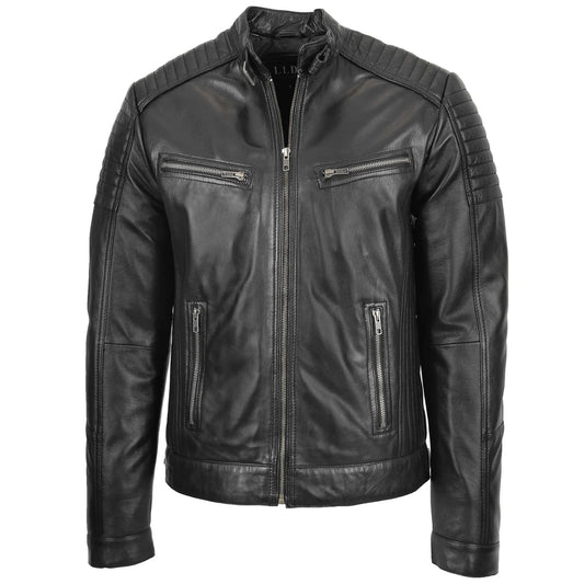 Comfortable Men's Leather Café Racer Biker Jacket Ron Black