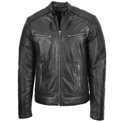 Comfortable Men's Leather Café Racer Biker Jacket Ron Black