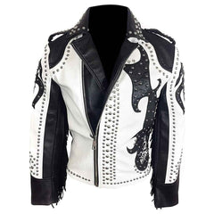 Men’s Studded Leather Biker Jacket – Rock Punk Brando Motorcycle Spiked Black Jacket