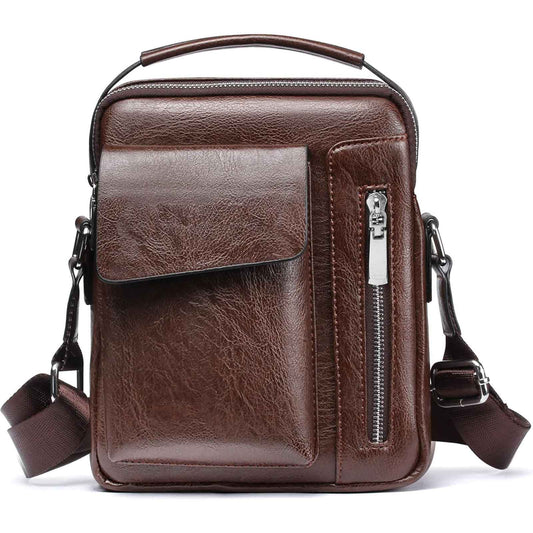 Men’s Small Leather Shoulder Bag Crossbody Messenger Handbag – Travel, Work & Business iPad 7.9'' Bag Dark Brown