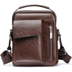 Men’s Small Leather Shoulder Bag Crossbody Messenger Handbag – Travel, Work & Business iPad 7.9'' Bag Dark Brown