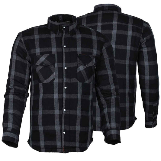 Exo Protective Motorcycle Flannel Shirt Grey/Black – DuPont™ Kevlar® Lined | Regals Leather