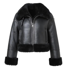 Women's B3 Bomber Jacket – Black Shearling Aviator Coat in Real Sheepskin Leather