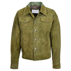 Men’s Real Suede Trucker Harrington Jacket – Daryl Green Goat Suede Classic