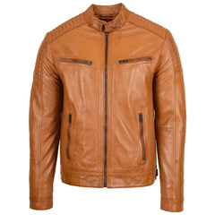 Best Quality Comfortable Men's Leather Cafe Racer Biker Jacket Ron Tan