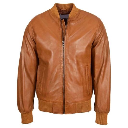 Men’s Leather MA-1 Bomber Jacket – Ryan Tan Classic Flight Style
